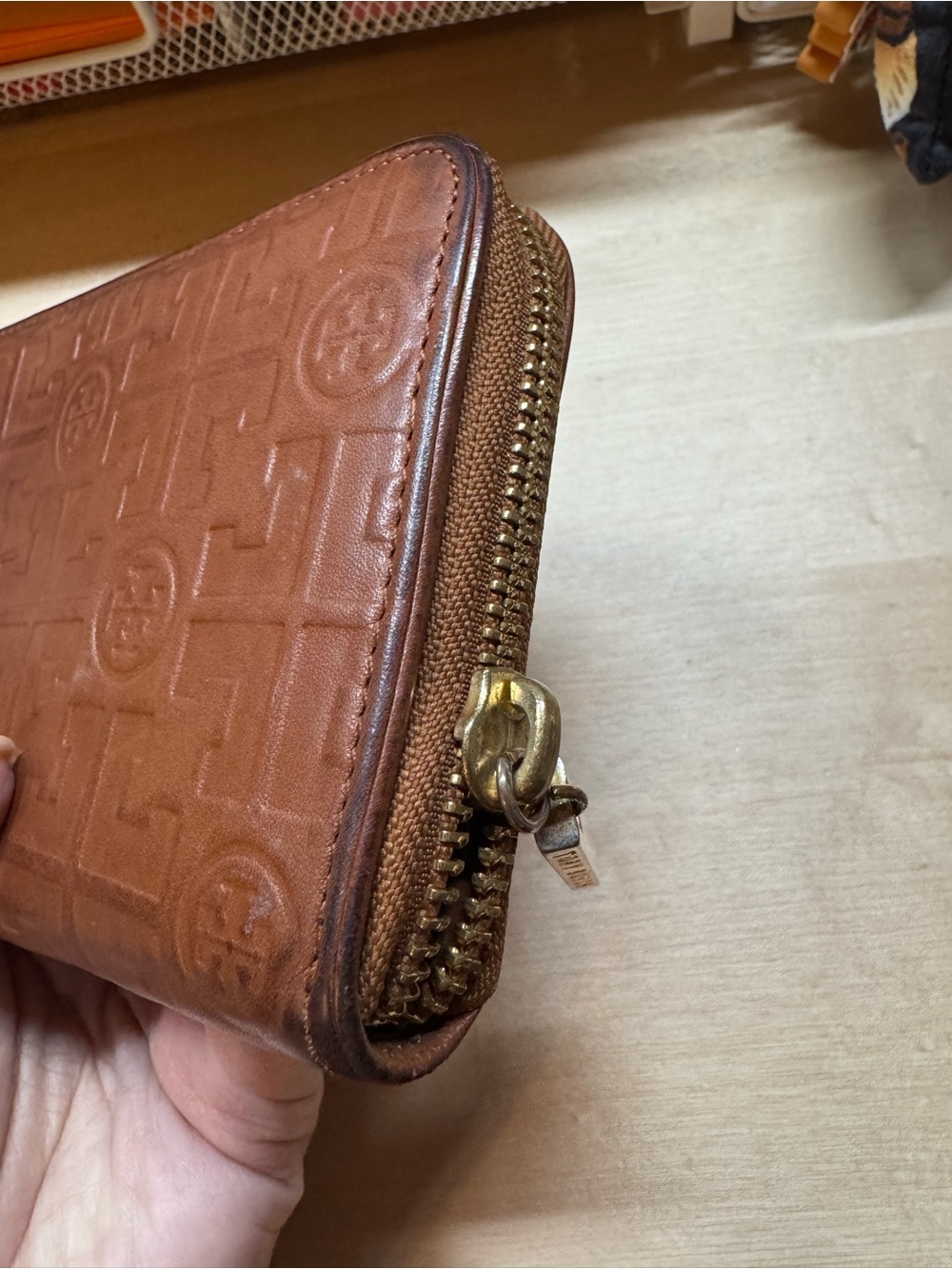 Tory Burch Embossed Logo Zip Wallet in Brown with Gold Hardware - Picture 9 of 14